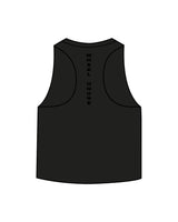 The Crop Muscle Racerback - Black - Wheel House NY - Center Chest Stacked & Back Spine - Printed - Tone on Tone
