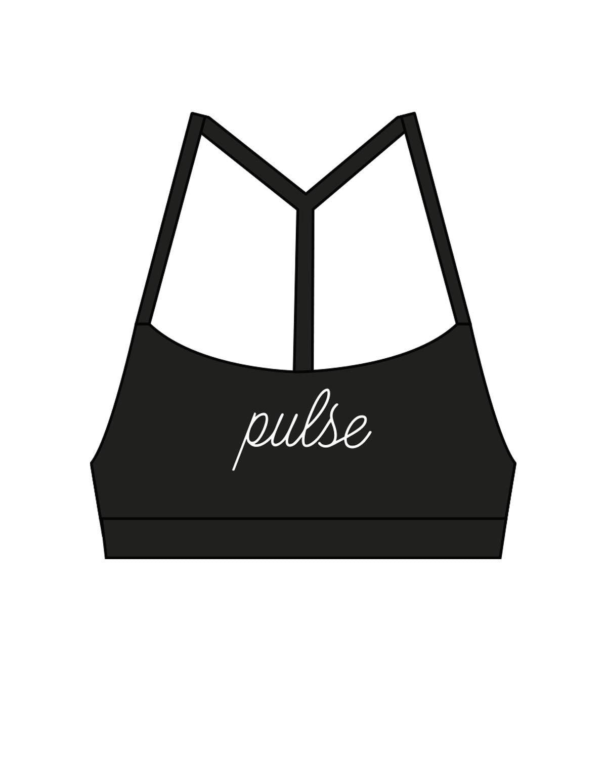 The Basic Bra - Black - Pulse Sculpt Glow - Center Chest & Center Back Script - Printed - White