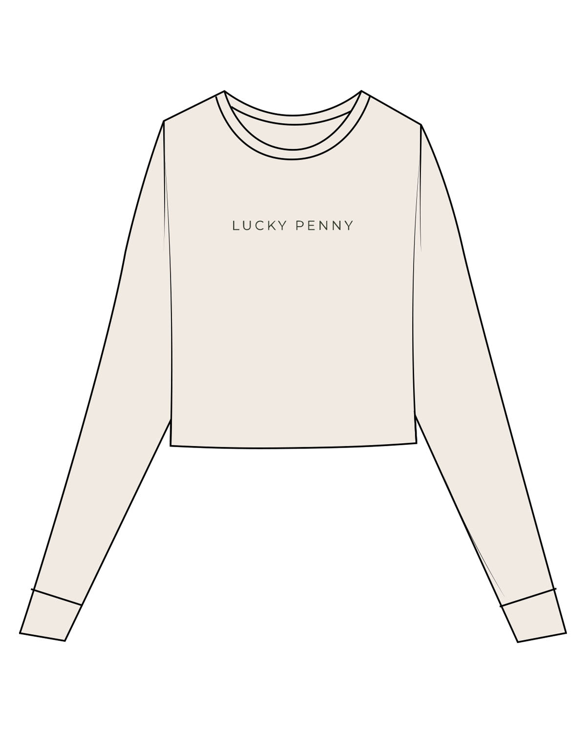 The Micro Rib Crop Long Sleeve - Natural - Lucky Penny - Center Chest - Printed - Forest