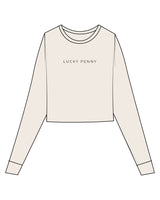 The Micro Rib Crop Long Sleeve - Natural - Lucky Penny - Center Chest - Printed - Forest