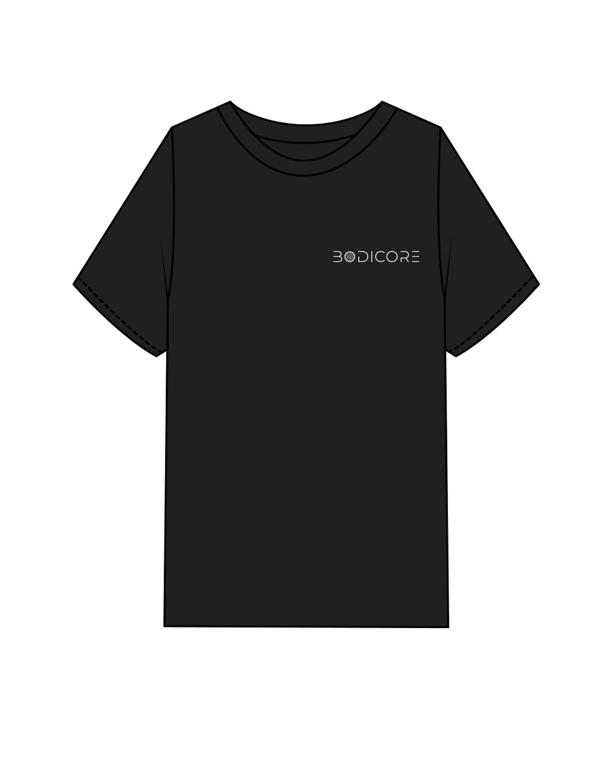 The Womens Heavyweight Tee - Black - Bodicore - Left Chest & Back Stacked - Printed - White