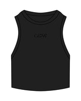 The Ribbed Crop Tank - Black - GlowPilates - Center Chest "GLOW" - Embroidered - Tone on Tone