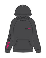 The Womens Hoodie - Washed Black - Megabarre - Left Chest & Right Sleeve - Printed - Black/Pink