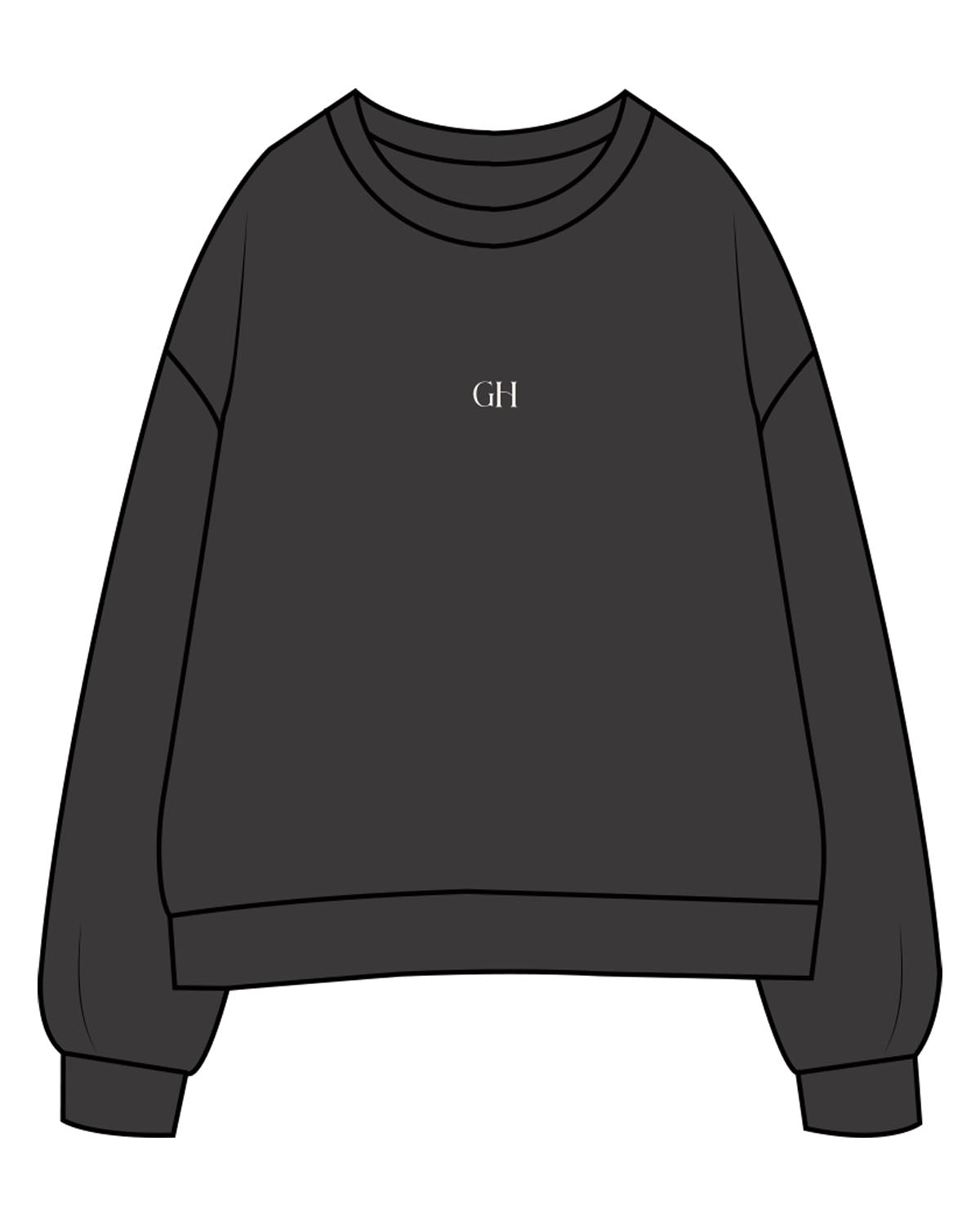 The Womens Crewneck - Washed Black - Golden Hour Pilates - Center Chest - Back Stacked - Printed - Washed Bone