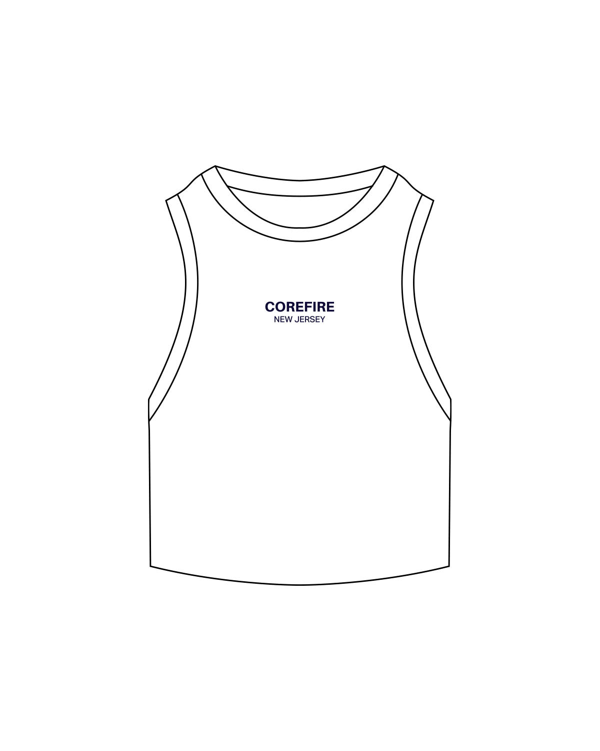The Ribbed Crop Tank - White - Corefire - Center Chest Stacked - Embroidered - Navy