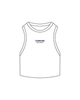 The Ribbed Crop Tank - White - Corefire - Center Chest Stacked - Embroidered - Navy