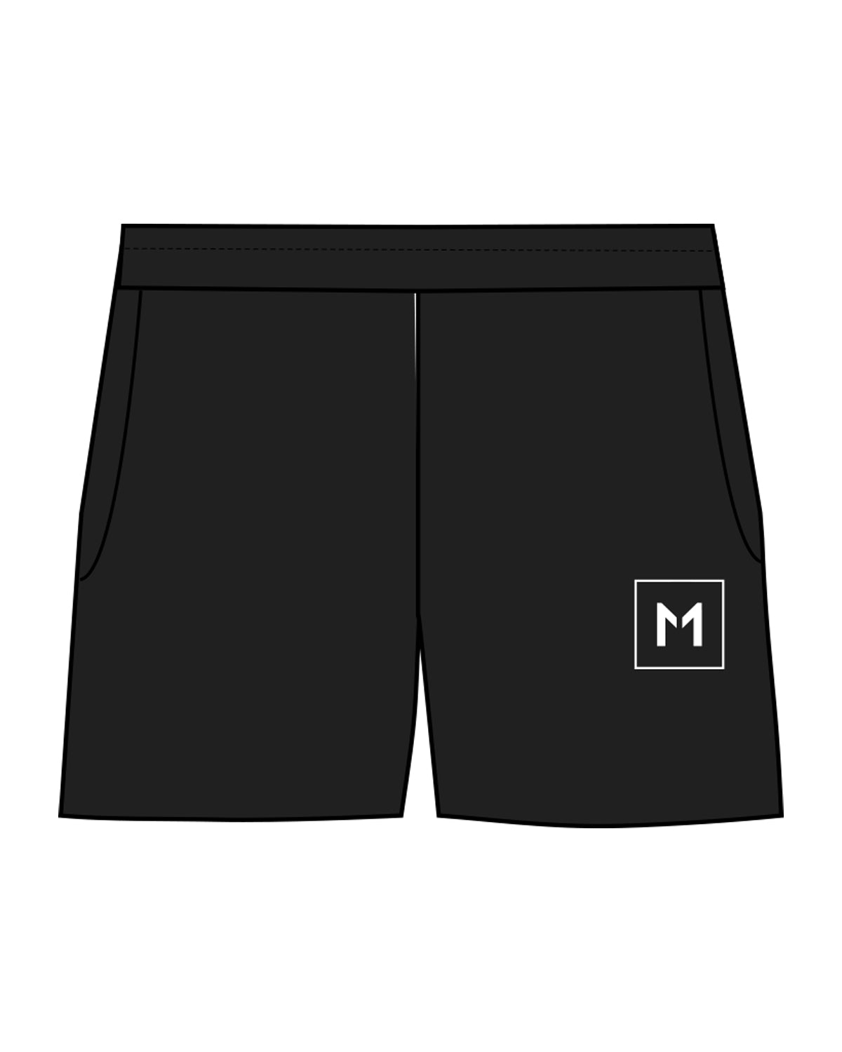 The Womens Sweat Shorts - Black - MNLY - Left Leg Near Pocket - Embroidered - White