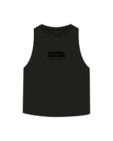 The Crop Muscle Racerback - Black - Wheel House NY - Center Chest Stacked & Back Spine - Printed - Tone on Tone