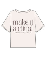 The Midweight Crop Tee - Ivory - Ritual Body - Center Chest & Back Center Stacked - Brown
