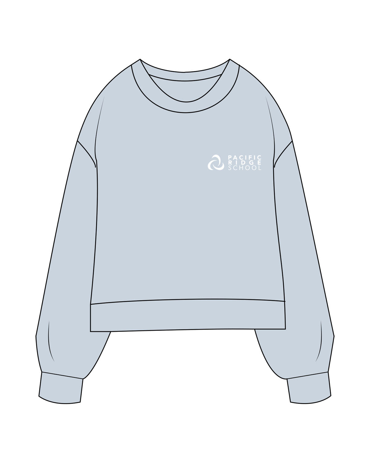 The Womens Sueded Crewneck - Denim Blue - Pacific Ridge - LEft Chest Stacked - Embroidered - White