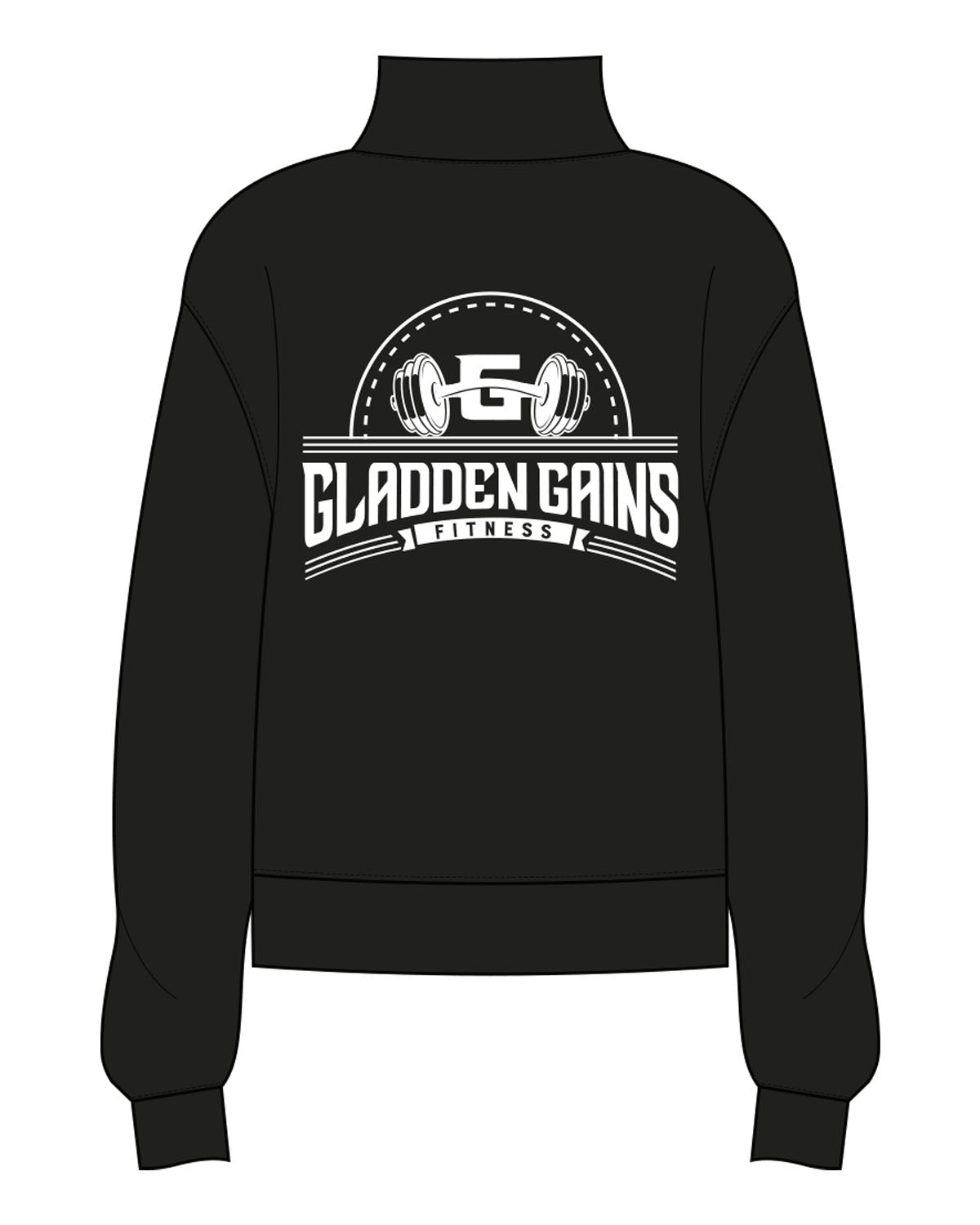 The Womens 1/4 Zip - Black - Gladden Gains - Back Center Stacked - White