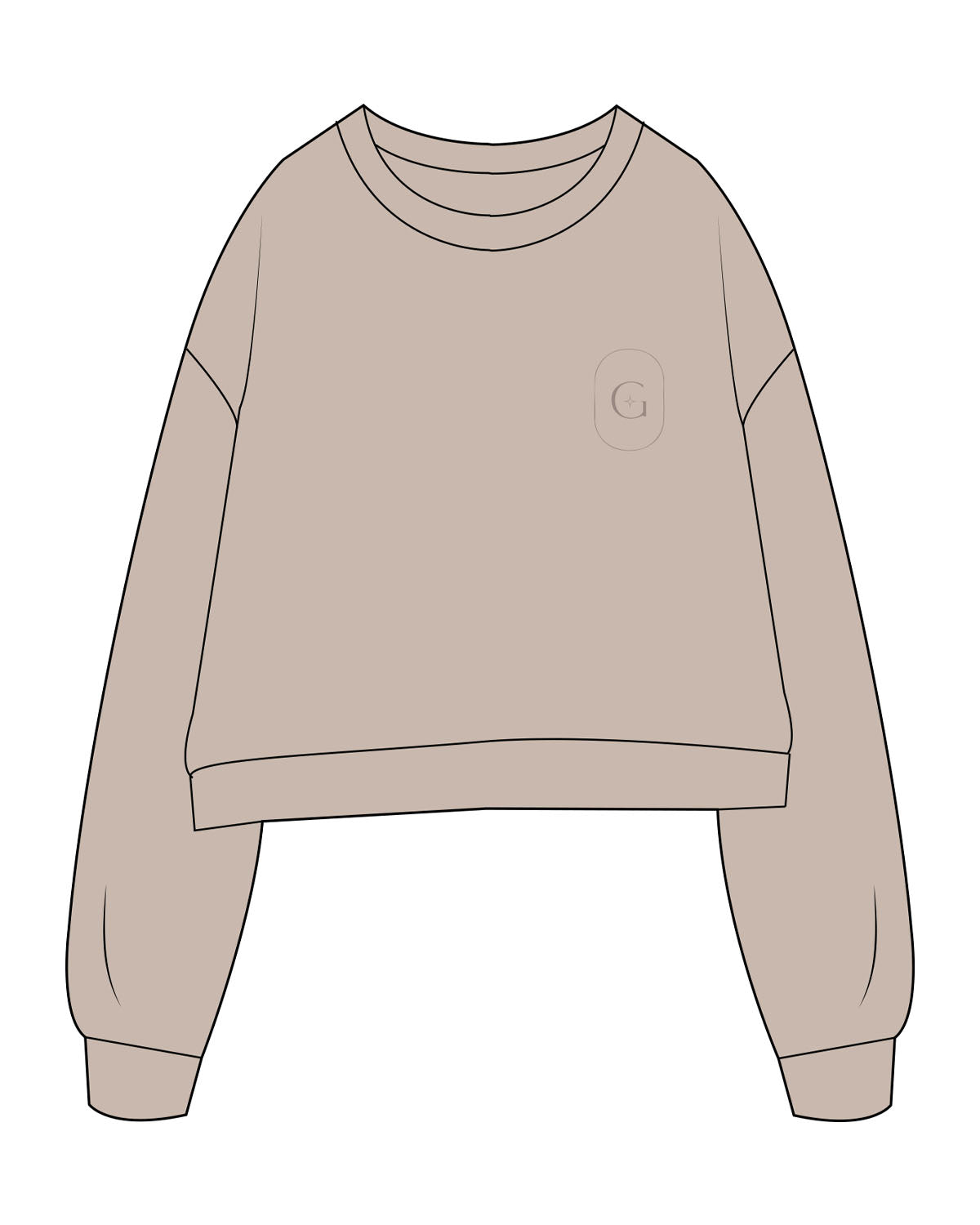 The Studio Crop - Taupe - GlowPilates - Left Chest Oval - Printed - Tone on Tone