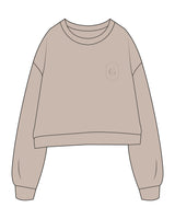 The Studio Crop - Taupe - GlowPilates - Left Chest Oval - Printed - Tone on Tone