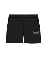 The Womens Sweat Shorts - Black - The Vibe - Left Leg - Printed - Blue