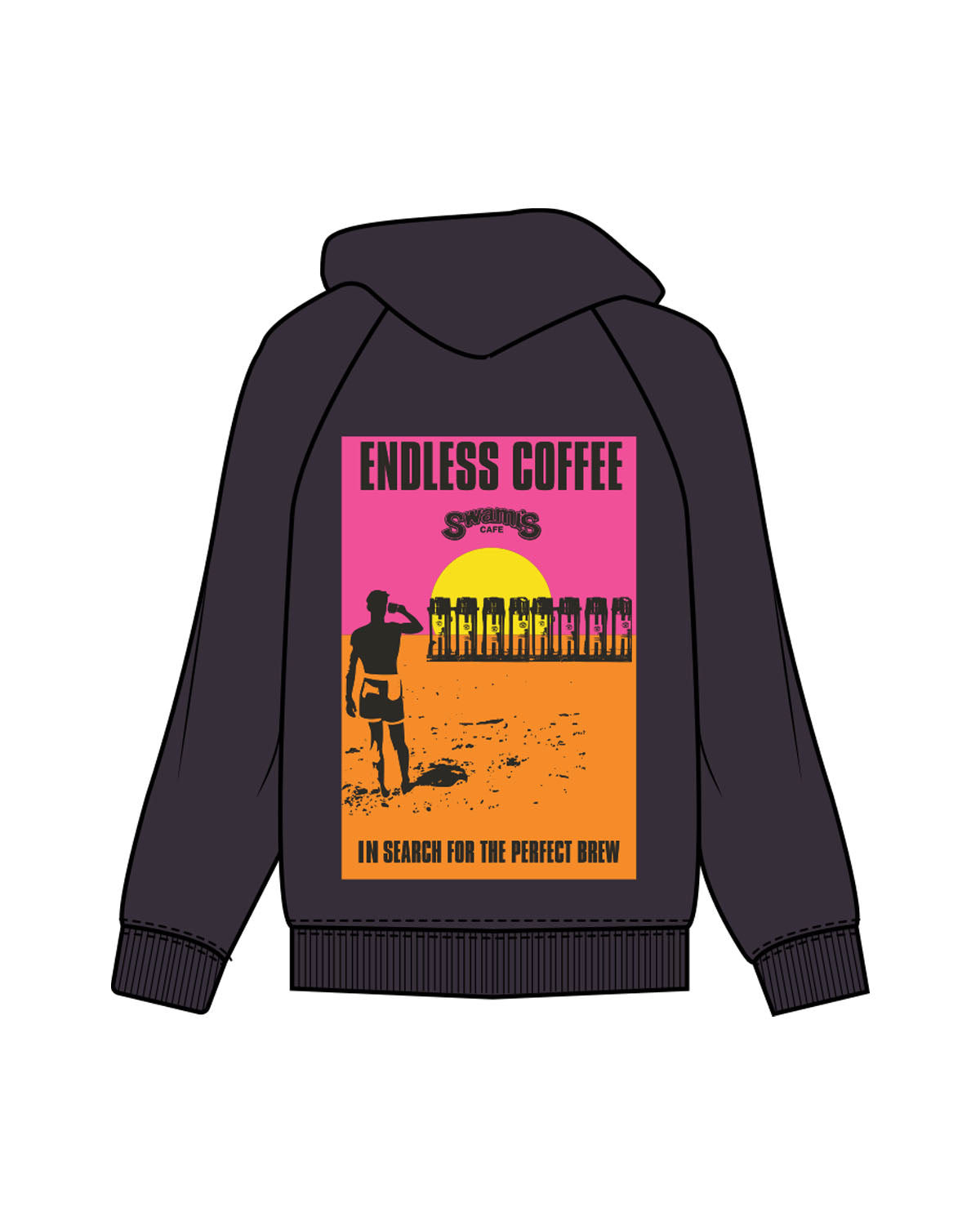 The Mens Hoodie - Ink - Swamis Endless - Left Chest Stacked & Back "ENDLESS COFFEE" - Printed - Full Color
