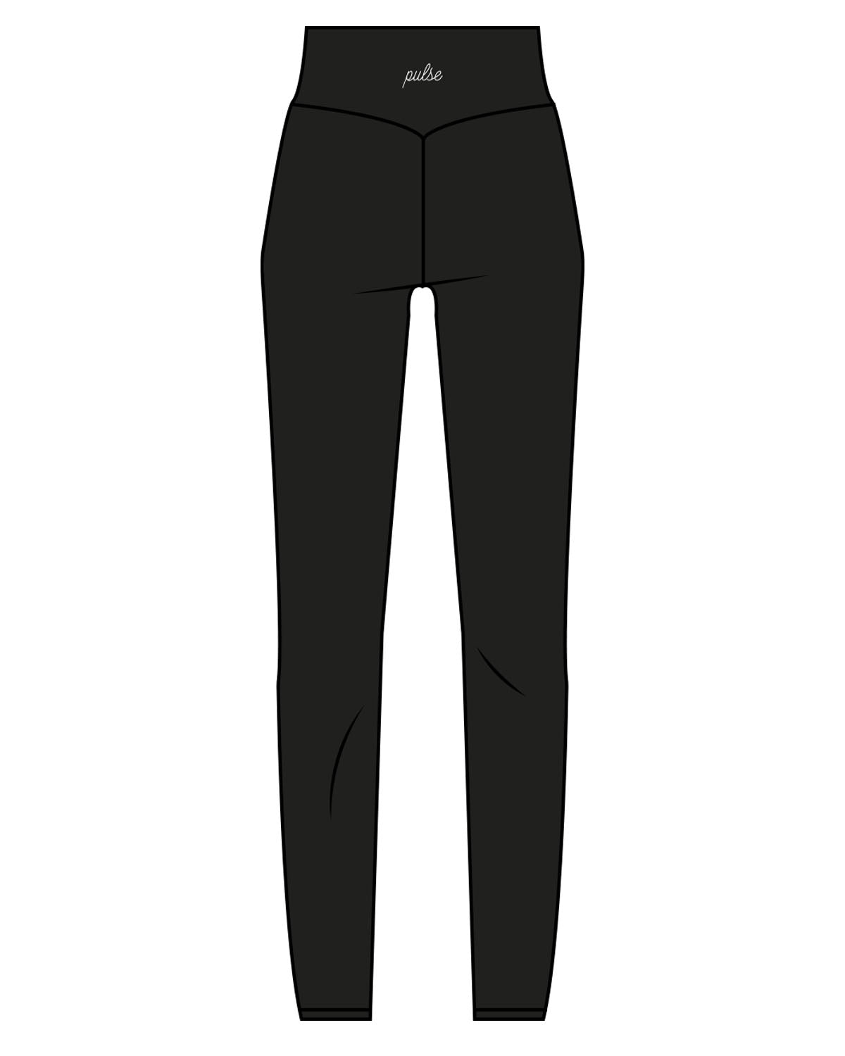 The Basic Legging - Black - Pulse Sculpt Glow - Center Back Script - Printed - White