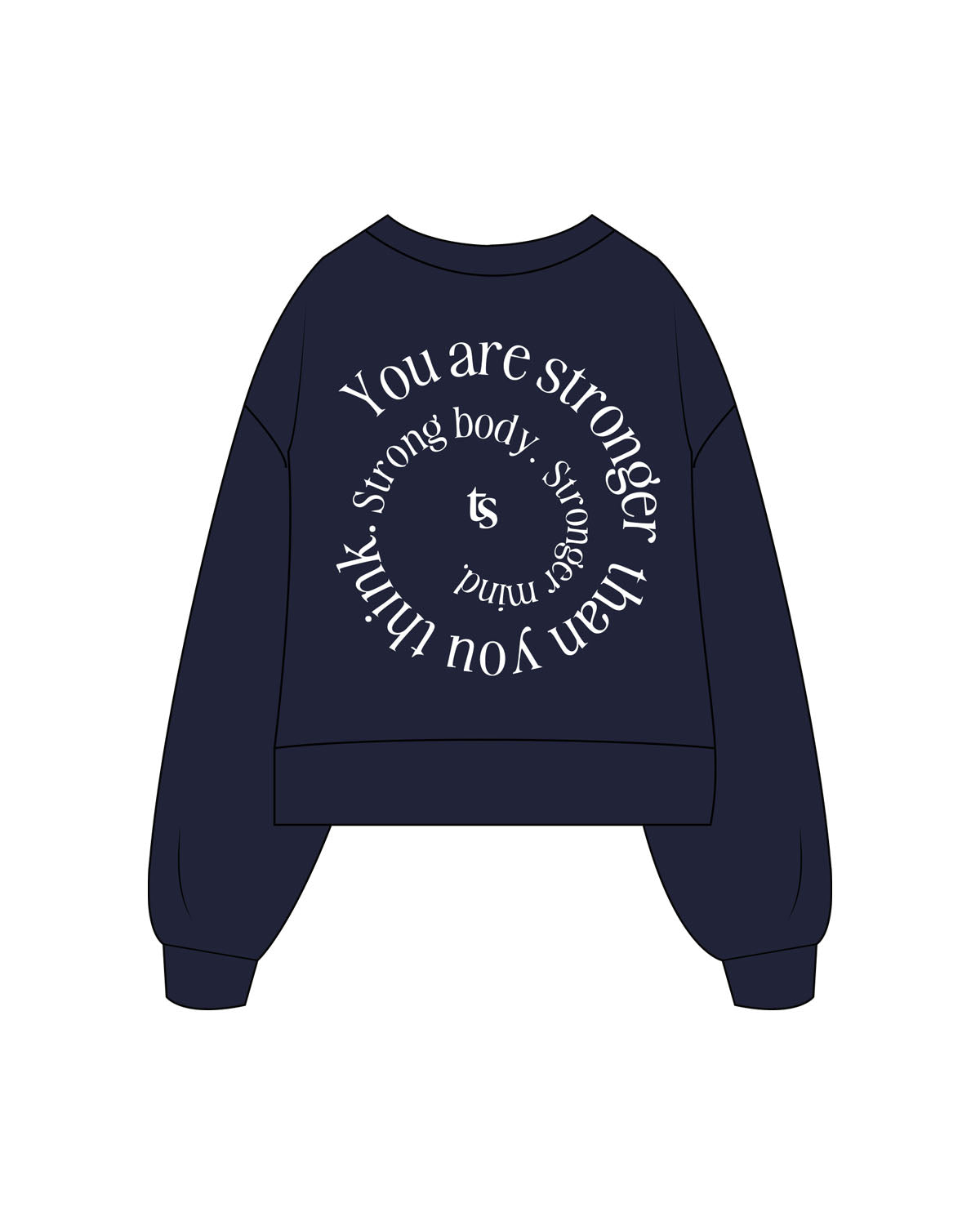 The Womens Heavyweight Crop - Navy - Set Studio - Right Sleeve & Center Back Circular - Printed - White