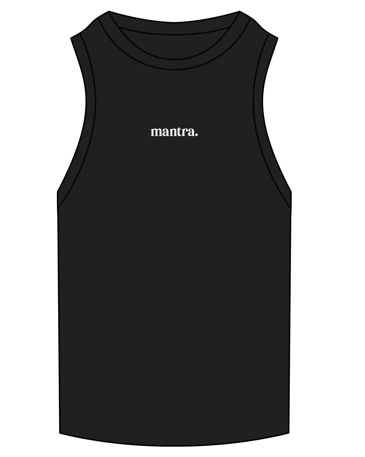 The Ribbed Full Length Tank - Black - Center Chest - Embroidered - White