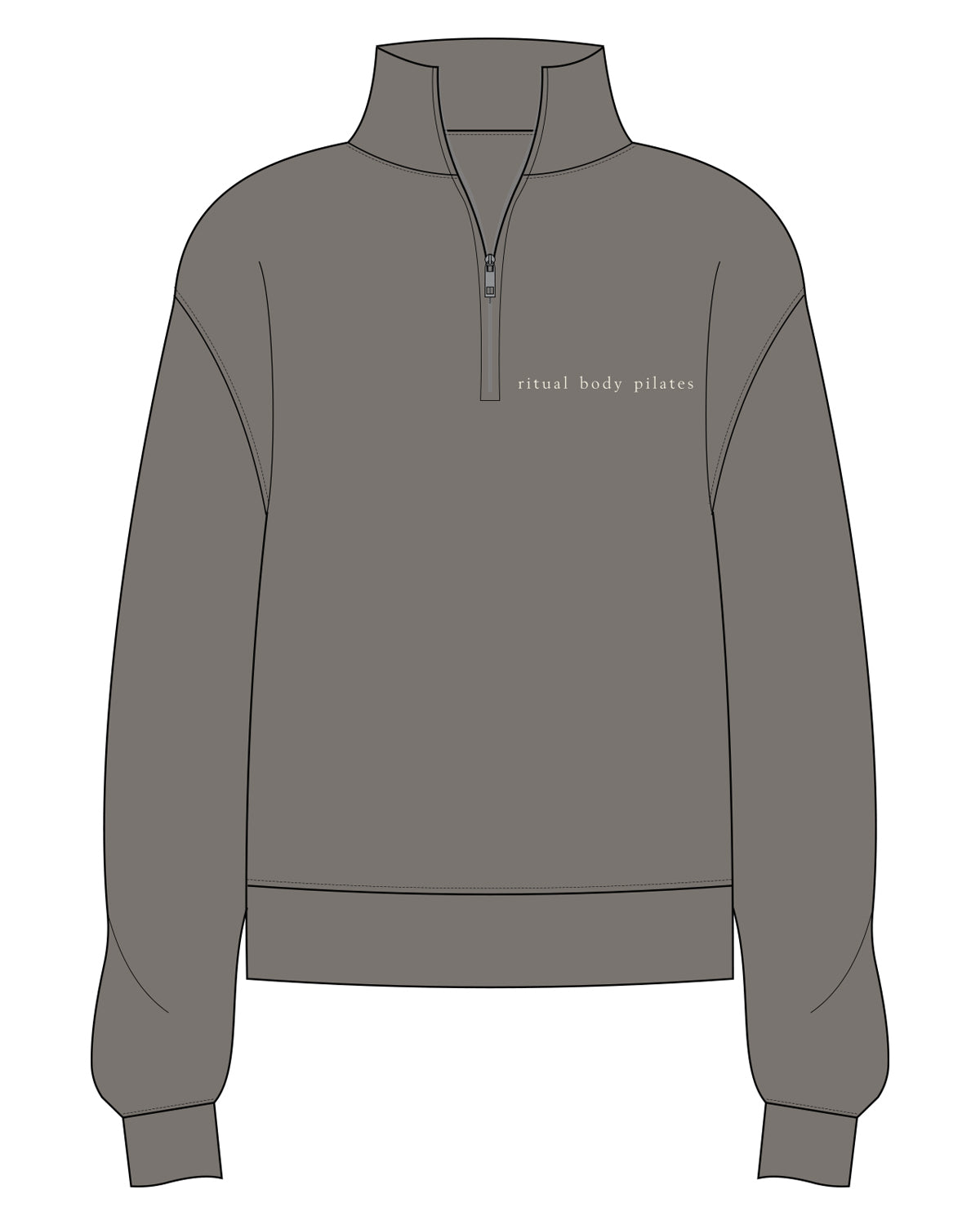 The Womens 1/4 Zip - Washed Gray - Ritual Body - Left Chest  - #f4efe1