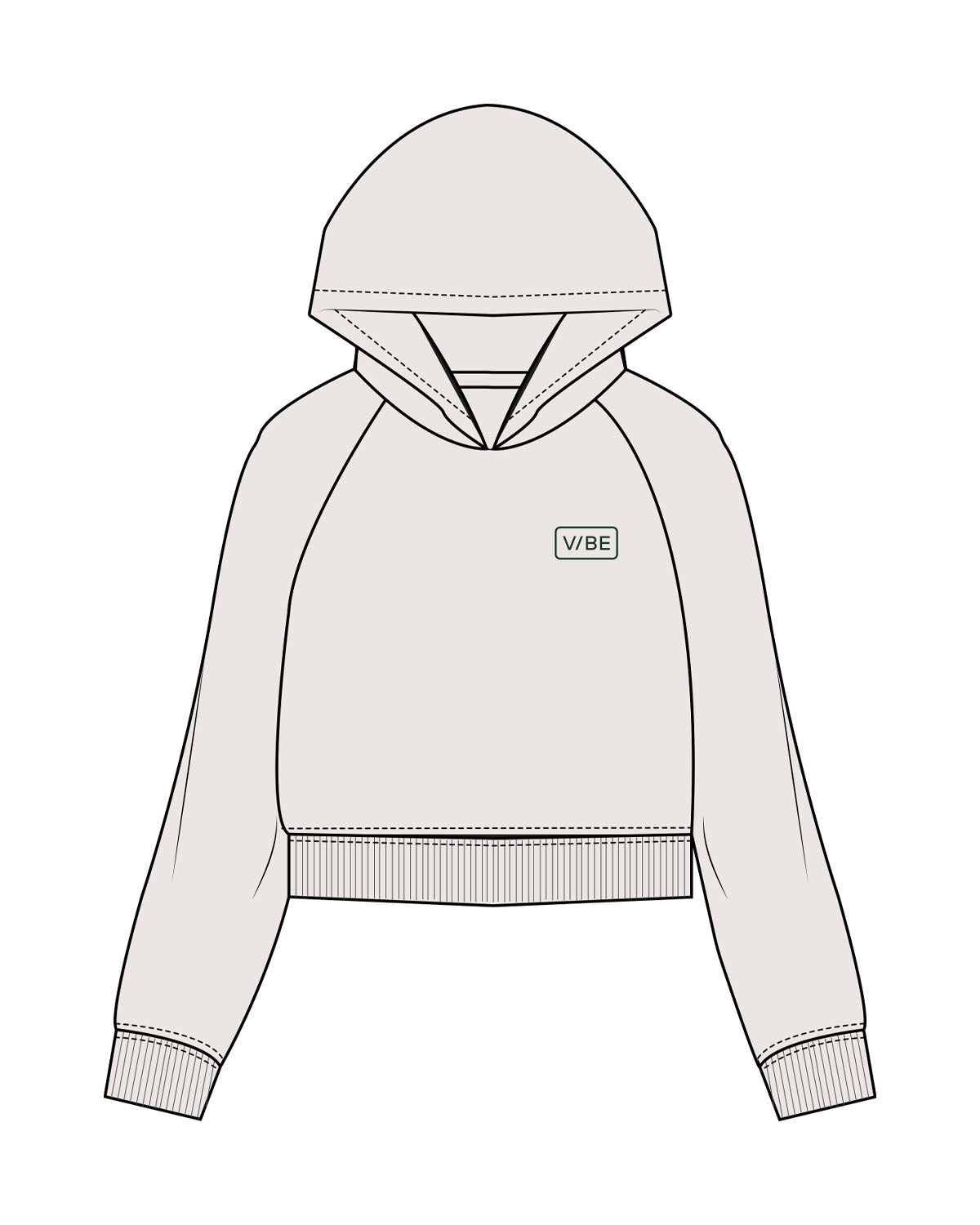 The Womens Crop Hoodie - Bone -The Vibe - Left Chest - Printed - Dark Green