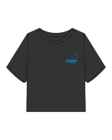 The Heavyweight Crop Tee - Washed Black - Training Mate - Left Chest & Center Back Stacked - Printed - Blue