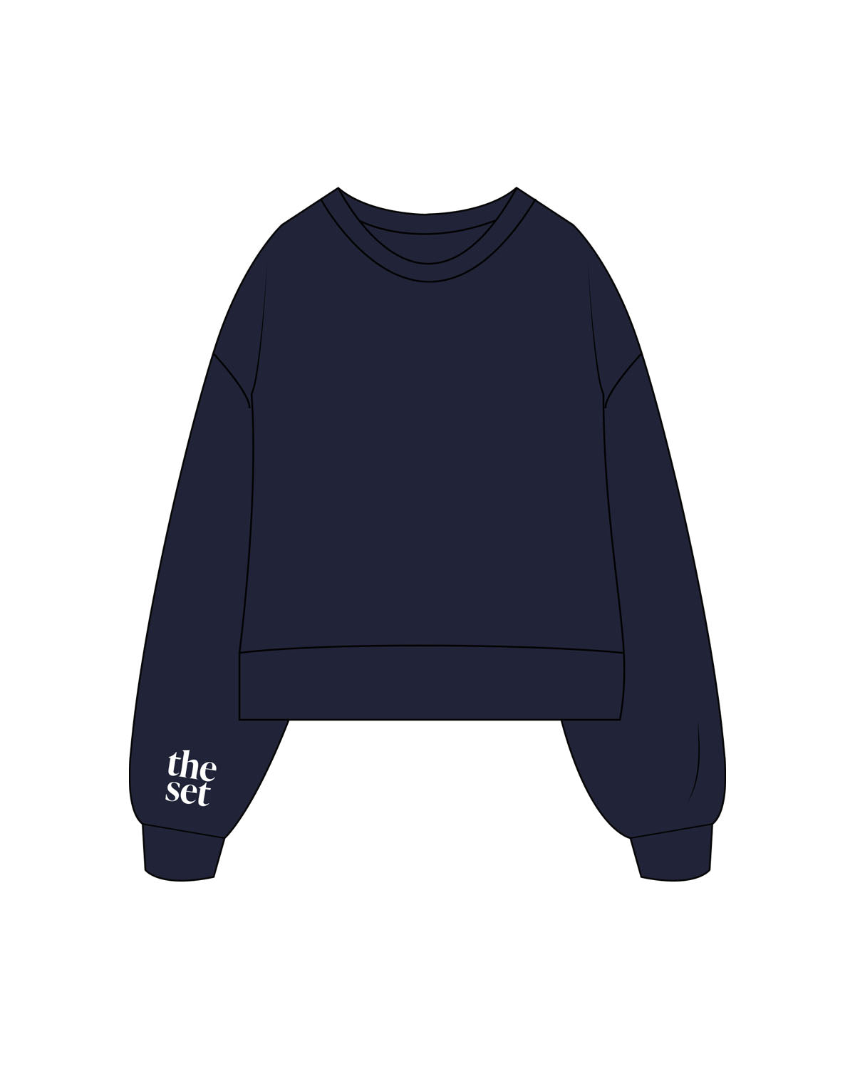 The Womens Heavyweight Crop - Navy - Set Studio - Right Sleeve & Center Back Circular - Printed - White