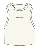 The Ribbed Crop Tank - Off White - Mantra - Center Chest - Embroidered - Blue