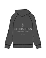 The Mens Hoodie - Washed Gray - Christian Singles Hub - Left Chest & Center Back Stacked - Printed - White
