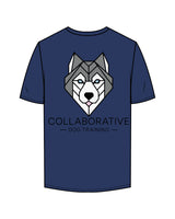 The Mens Tee - Cobalt - Collaborative Dog - Left Chest Stacked & Back Stacked - Full Color