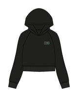The Womens Crop Hoodie - Black - The Vibe - Left Chest - Printed - Blue