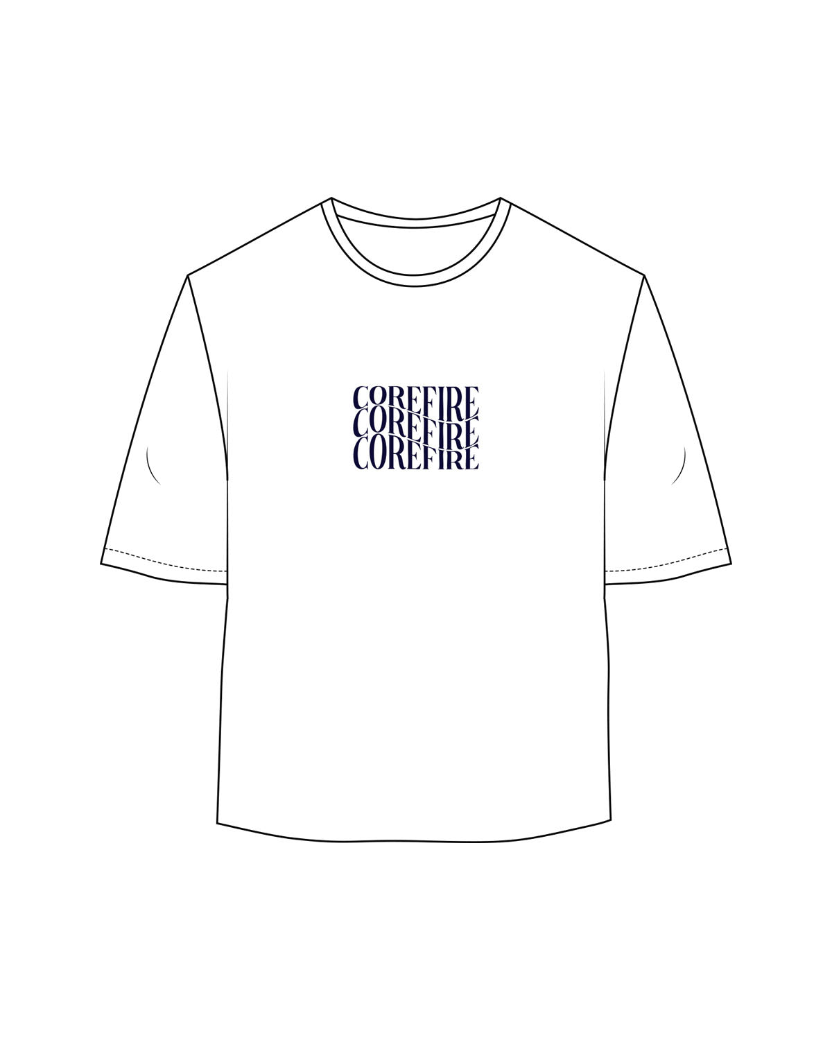 The Oversized Crop Tee - White - Corefire - Center Chest Stacked - Printed - Navy