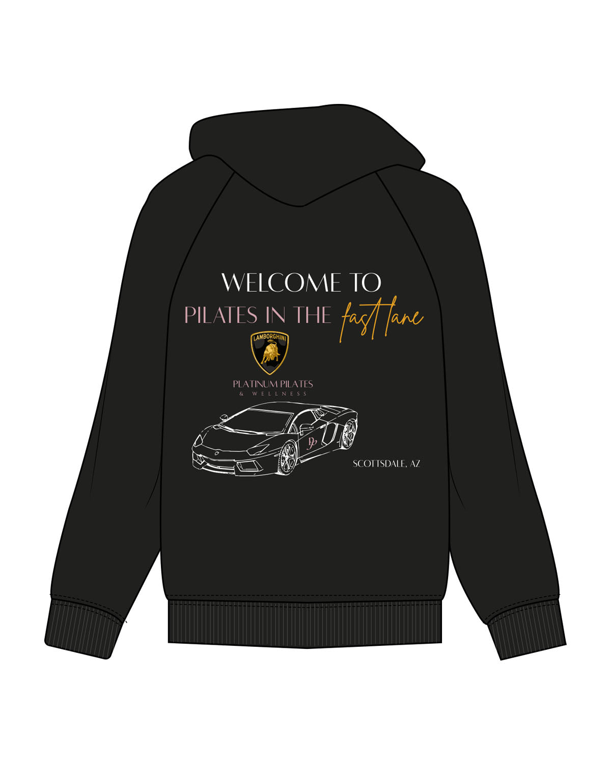 The Womens Zip Hoodie - Black - Platinum Pilates - Left Chest & Back - Printed - Full Color