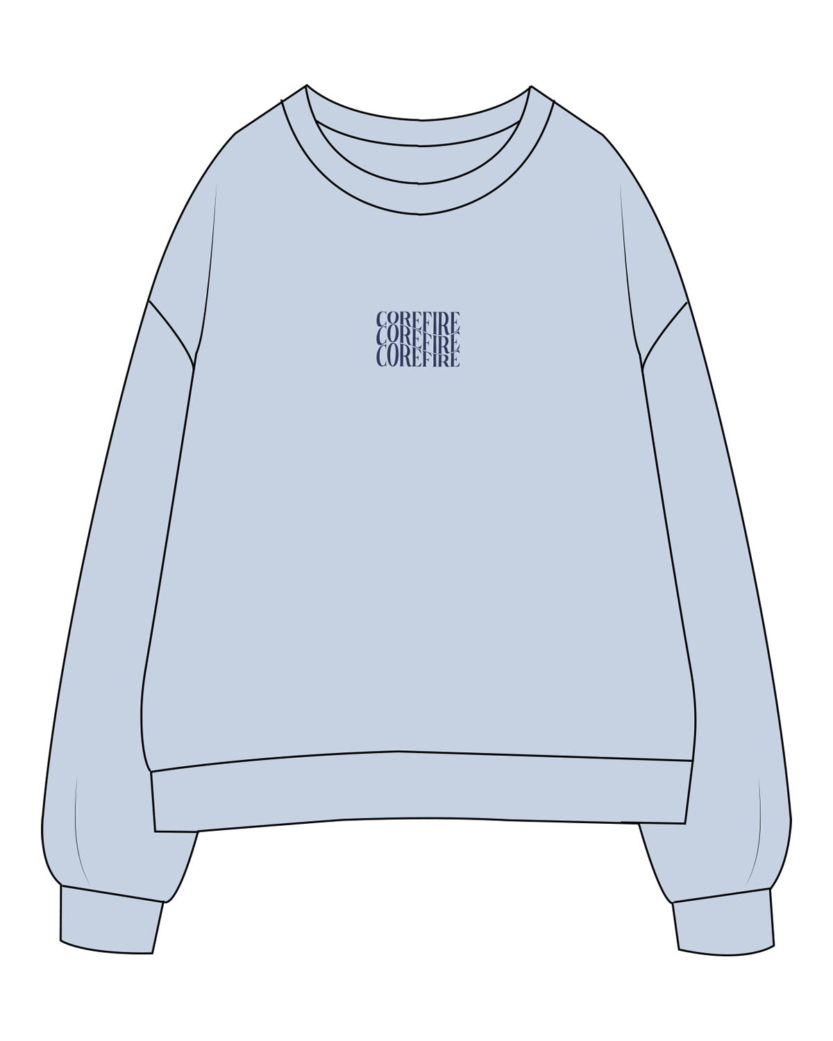 The Womens Crewneck - Powder - Corefire - Center Chest Stacked - Printed - Navy