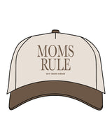 The Canvas Cap - Natural / Walnut - New Mom School - Center Crown Stacked - MOMS RULE - Embroidered - Walnut