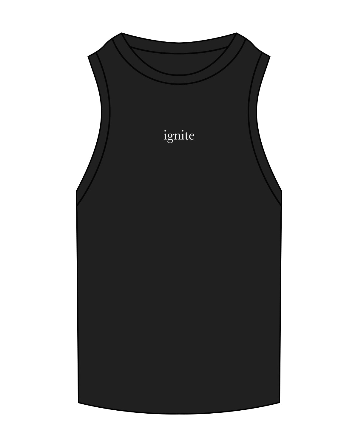 The Ribbed Full Length Tank - Black - Ignite Barre & Fitness - Center Chest - Embroidered - White