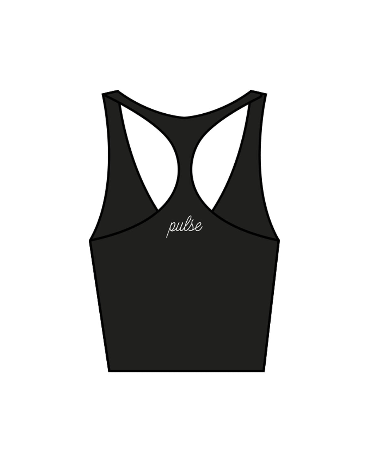 The Racer Tank - Black - Pulse Sculpt Glow - Center Back Script - Printed - White