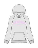 The Mens Hoodie - White Heather - Flowcorps - Center Chest Stacked - Pink