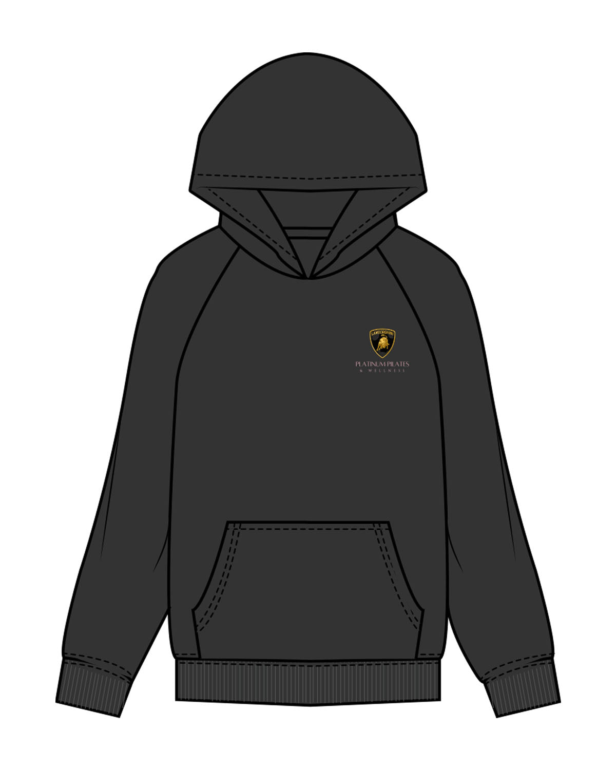 The Womens Hoodie - Washed Black - Platinum Pilates - Left Chest & Back - Printed - Full Color