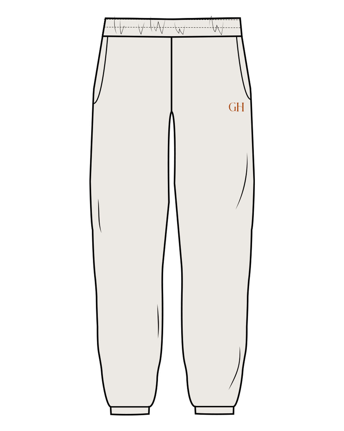 The Womens Sweatpants - Bone - Golden Hour Pilates - Left Leg Pocket - "GH" Logo - Embroidered - Orange