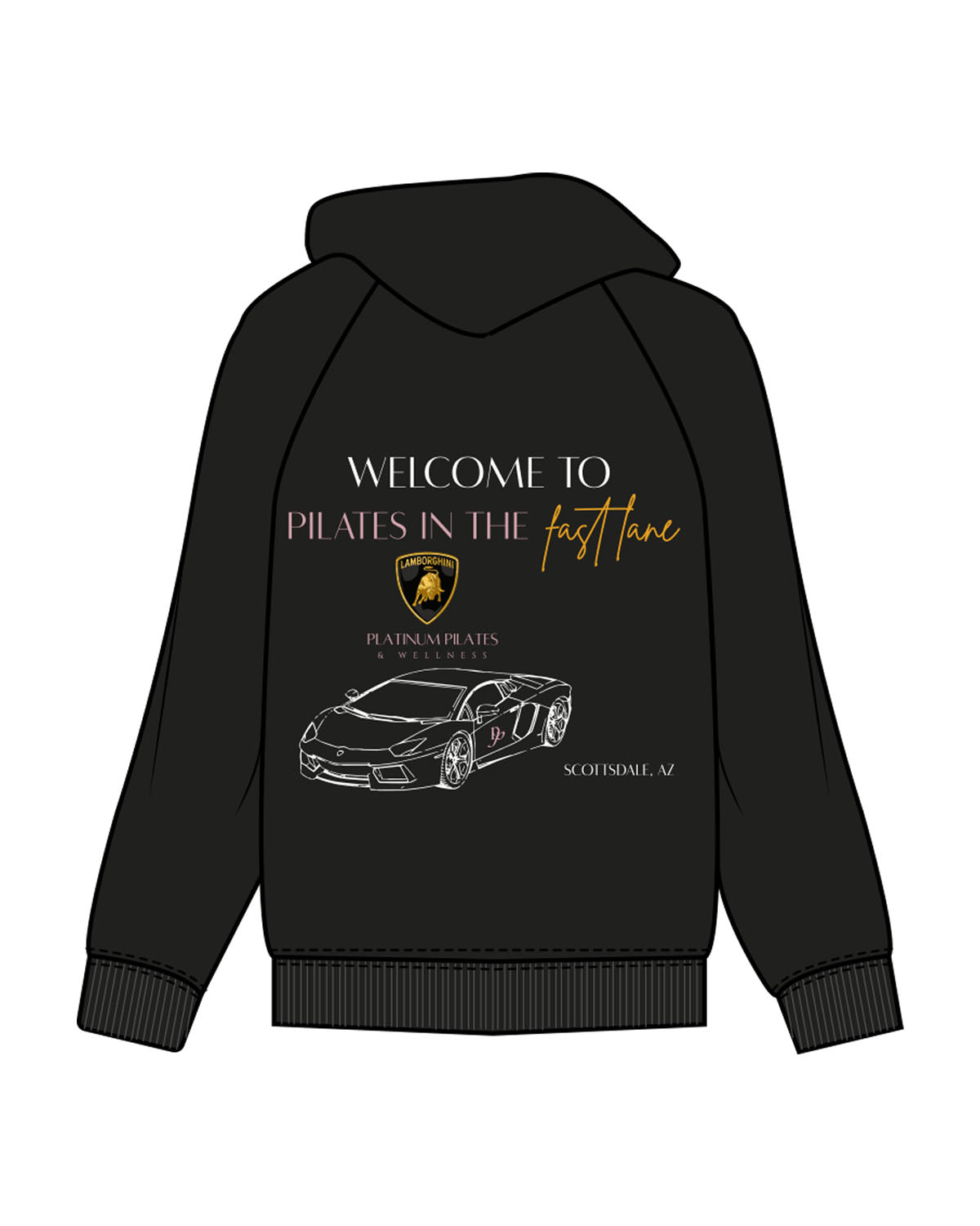 The Womens Hoodie - Black - Platinum Pilates - Left Chest & Back - Printed - Full Color
