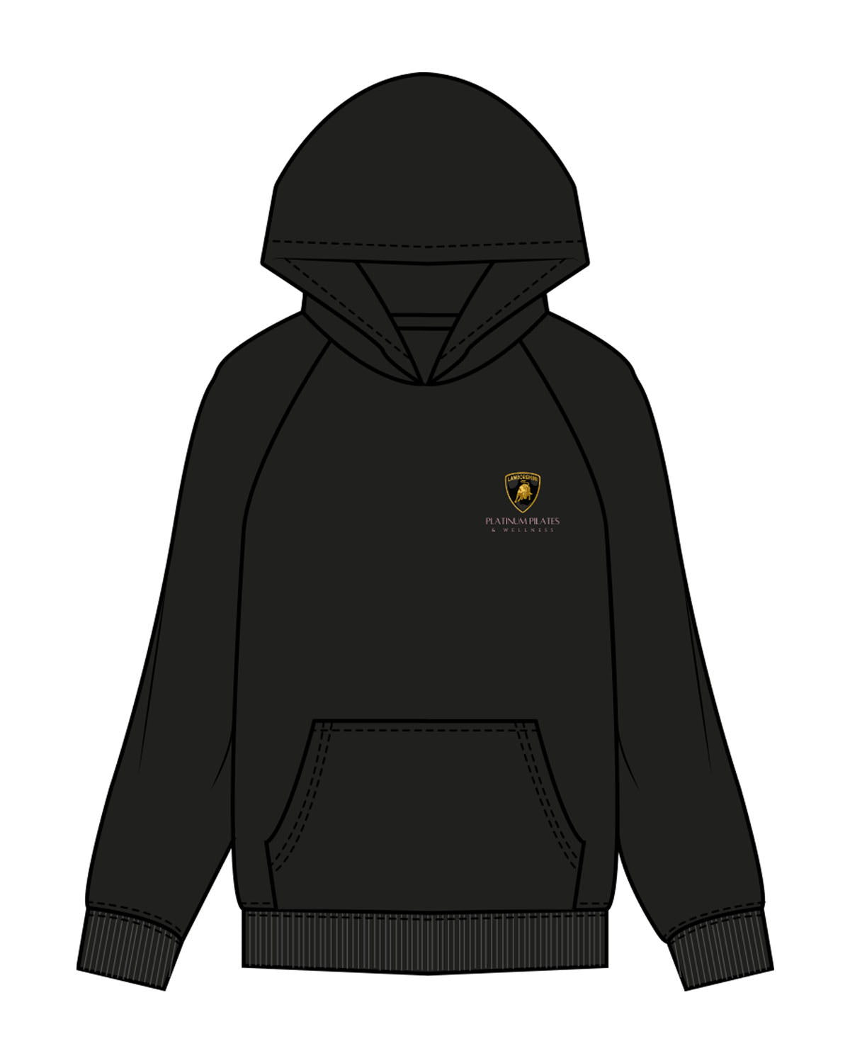 The Womens Hoodie - Black - Platinum Pilates - Left Chest & Back - Printed - Full Color