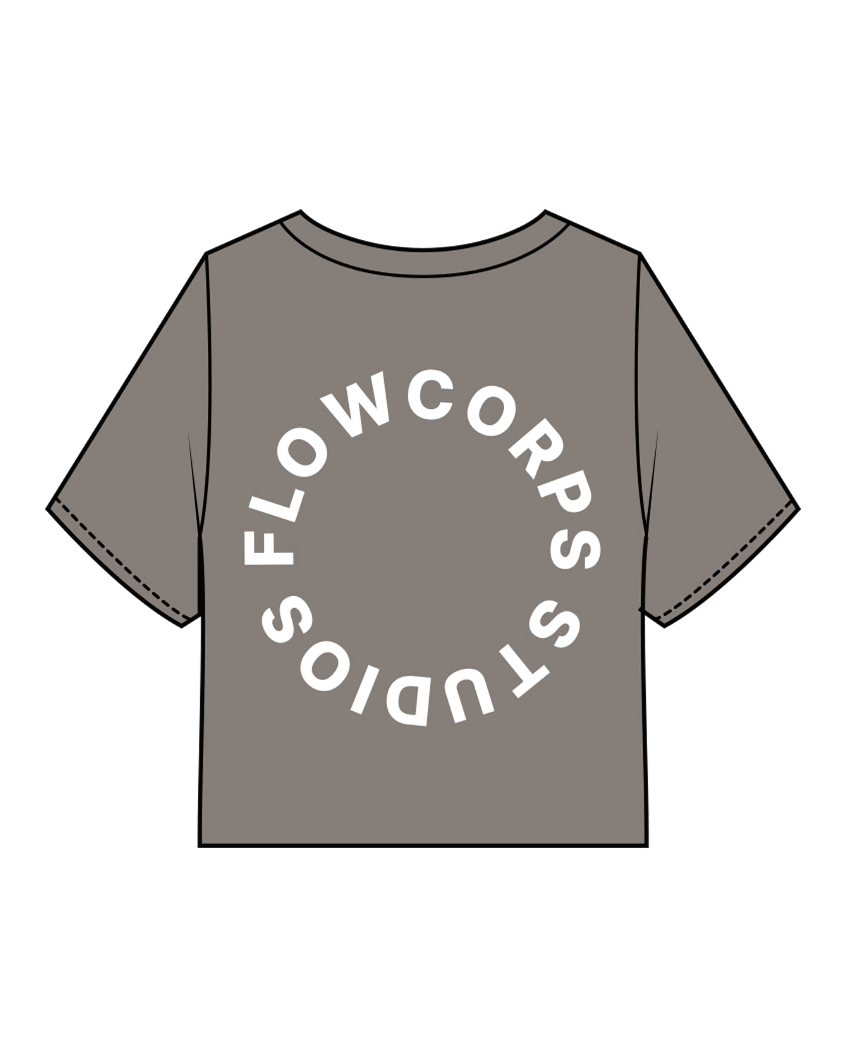 The Heavyweight Crop Tee - Washed Gray - Flowcorps - Left Chest Stacked & Back Round - White