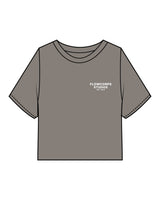 The Heavyweight Crop Tee - Washed Gray - Flowcorps - Left Chest Stacked & Back Round - White