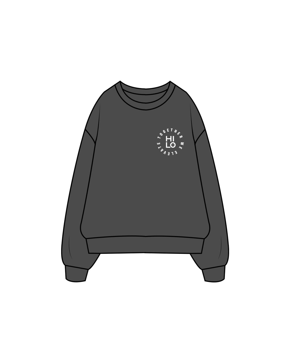 The Womens Crewneck - Washed Black - Hilo House - Left Chest - White