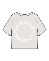 The Heavyweight Crop Tee - Washed Bone - Flowcorps - Left Chest Stacked & Back Round - White
