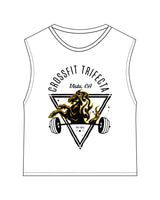 The Womens Classic Crop Tank - White - Crossfit Trifecta - Front Center - Printed - Full Color