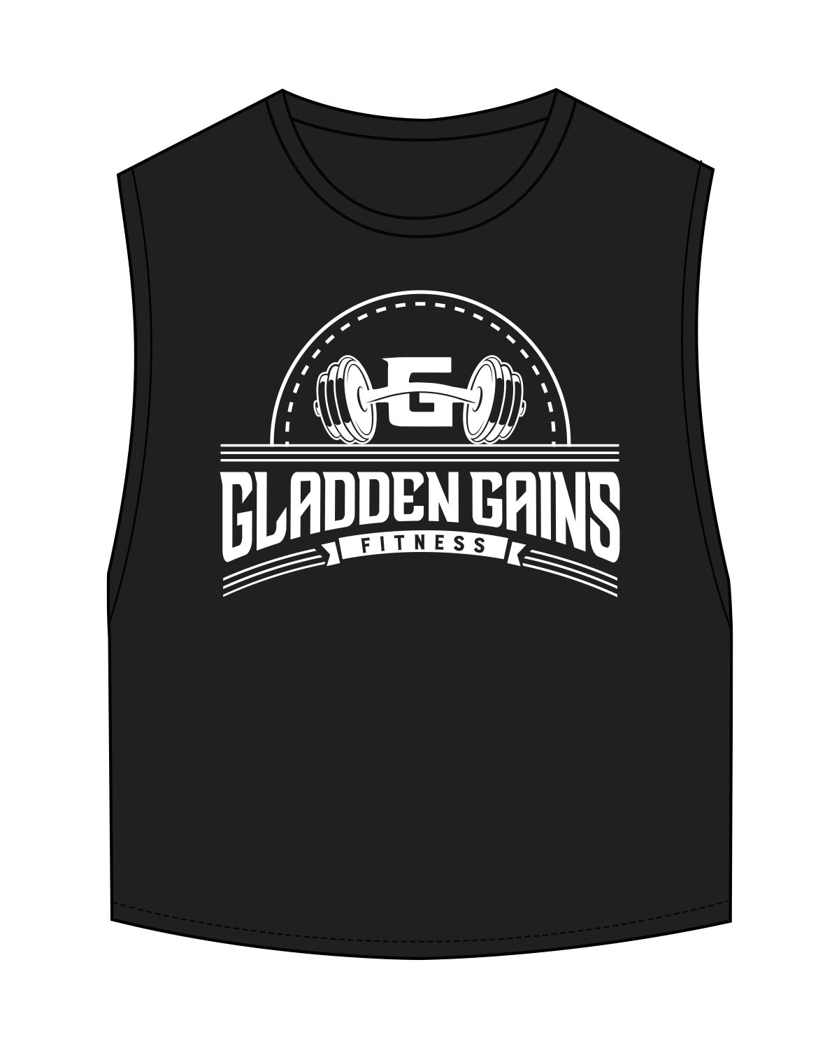 The Crop Muscle Tank - Black - Gladden Gains - Center Chest Stacked - White