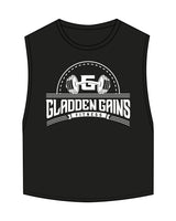The Crop Muscle Tank - Black - Gladden Gains - Center Chest Stacked - White