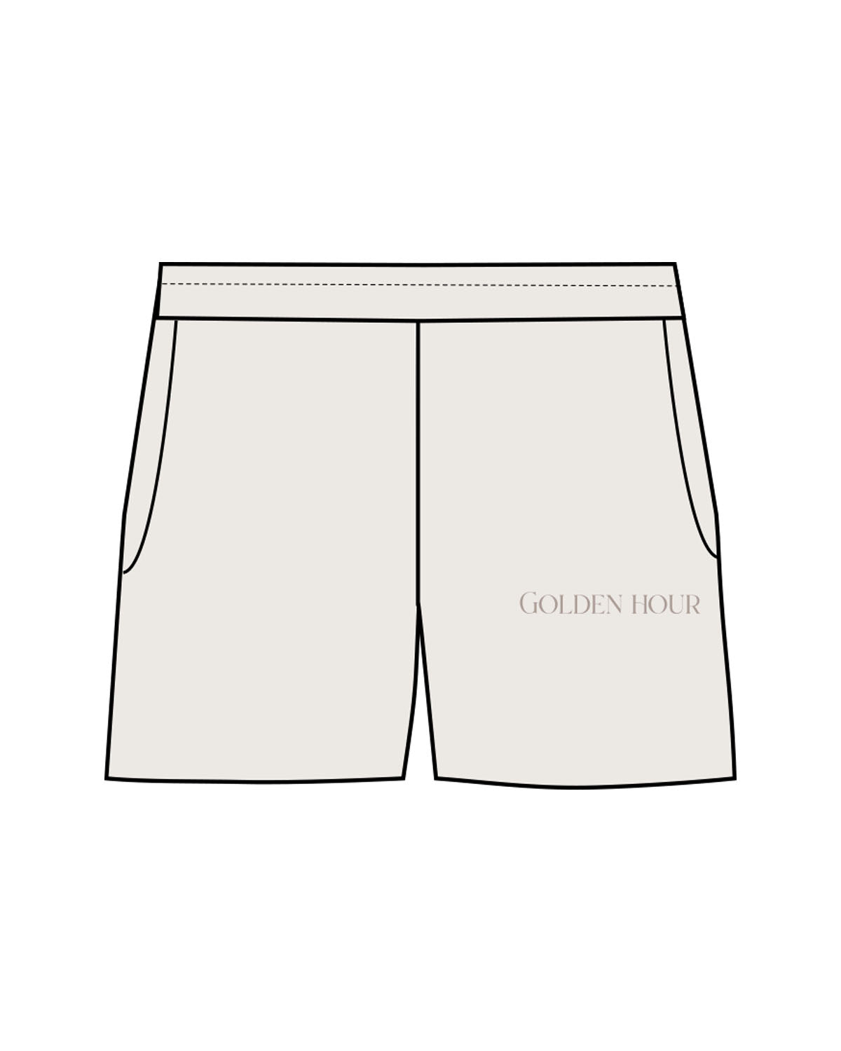The Womens Sweat Shorts - Bone - Golden Hour Pilates - Left Leg Pocket - Printed - Tone on Tone