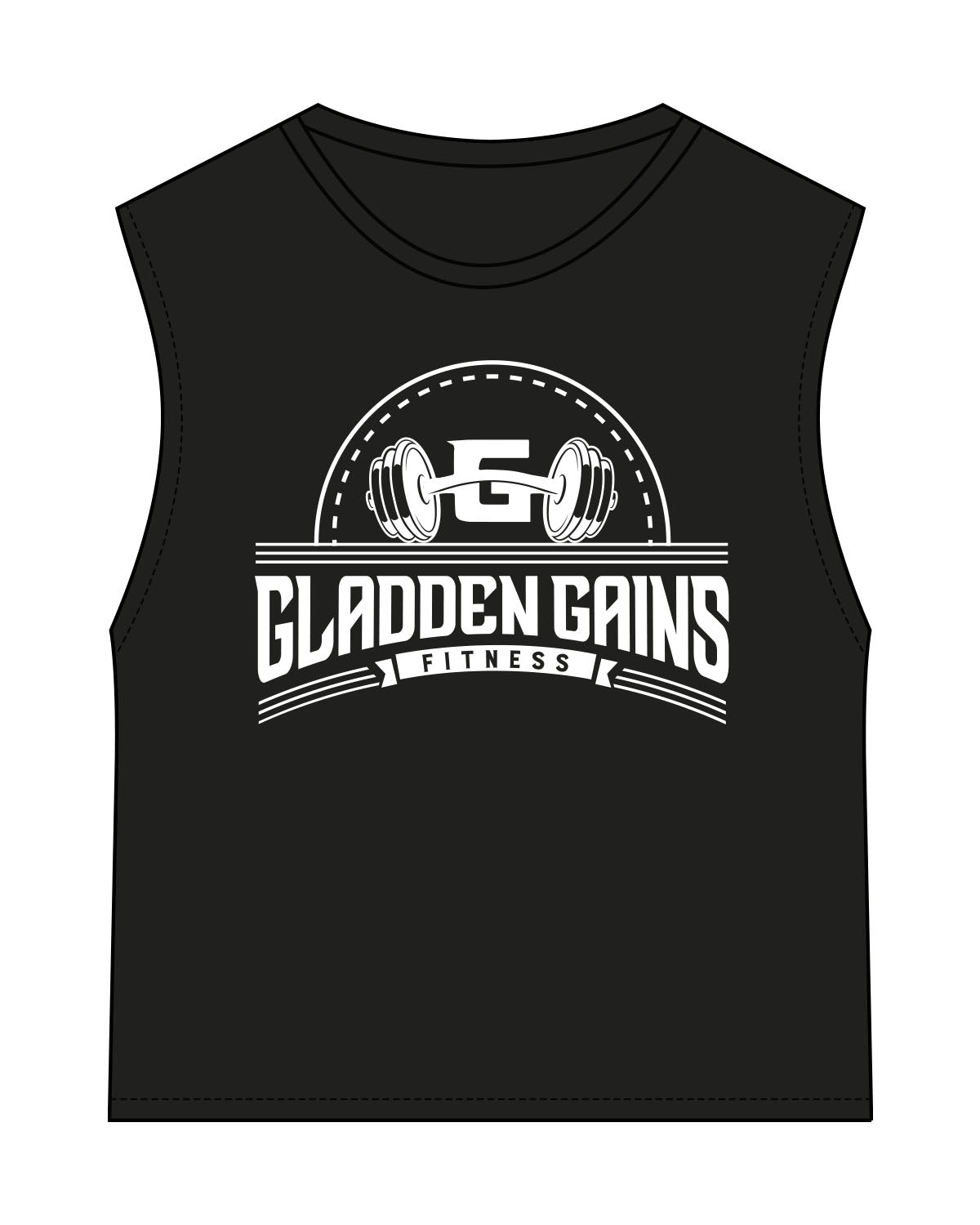 The Classic Crop Tank - Black - Gladden Gains - Center Chest Stacked - White